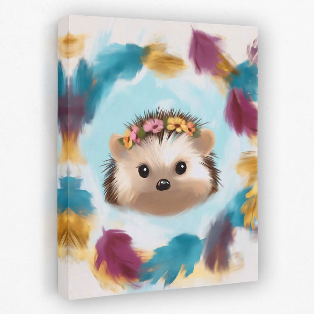 Flower Crown Hedgehog - Animals Canvas Wall Art