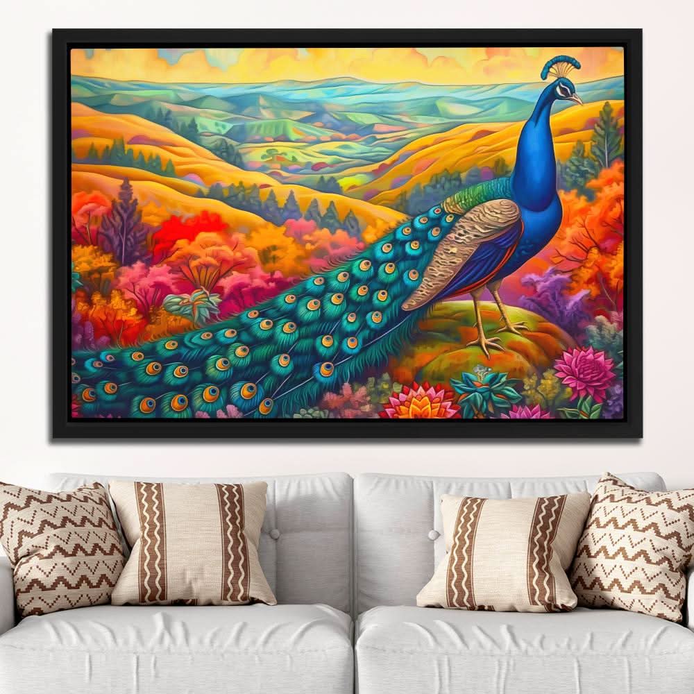 Flowing Feathered Tail - Floral Wall Art in Black Frame