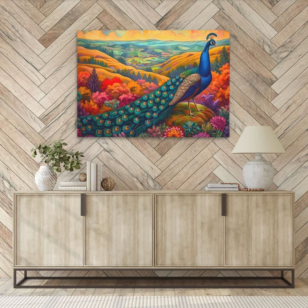 Flowing Feathered Tail - Colorful Floral Canvas Print