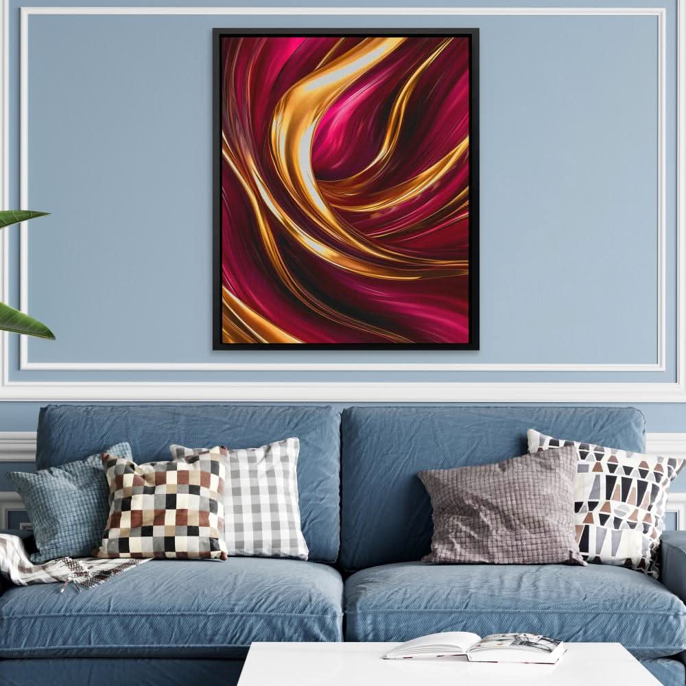 Flowing Gold and Pink - Abstract Wall Art in Black Frame