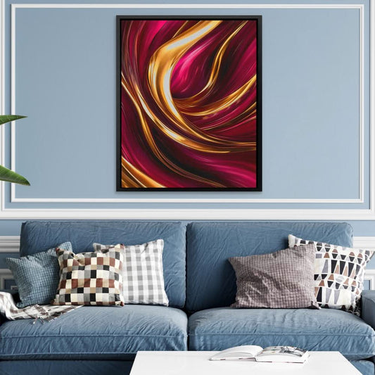 Flowing Gold and Pink - Abstract Wall Art in Black Frame
