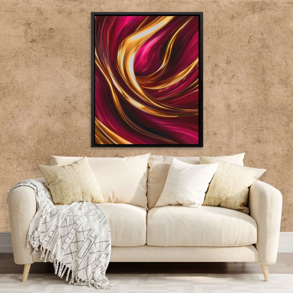 Flowing Gold and Pink - Magenta Wall Art in Black Frame