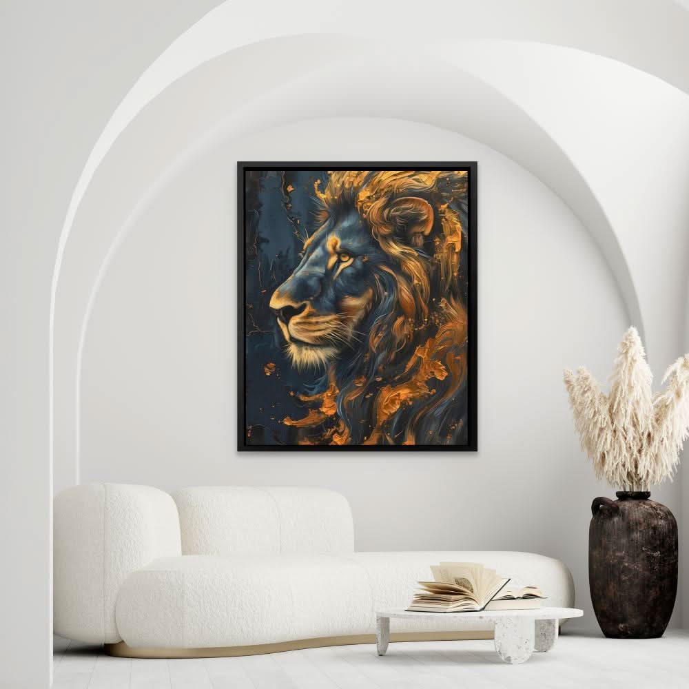 Flowing Gold Mane - Big Cat Wall Art in Black Frame