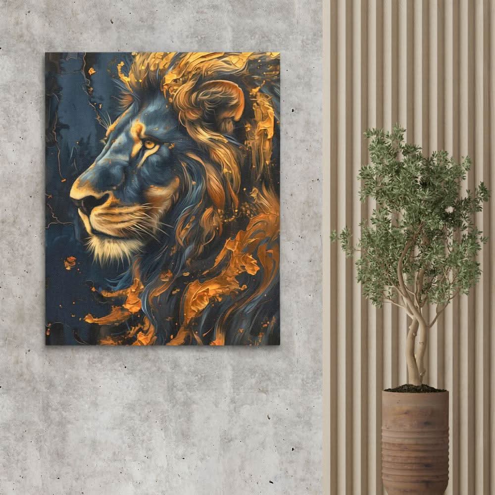 Flowing Gold Mane - Black and Gold Big Cat Canvas Print