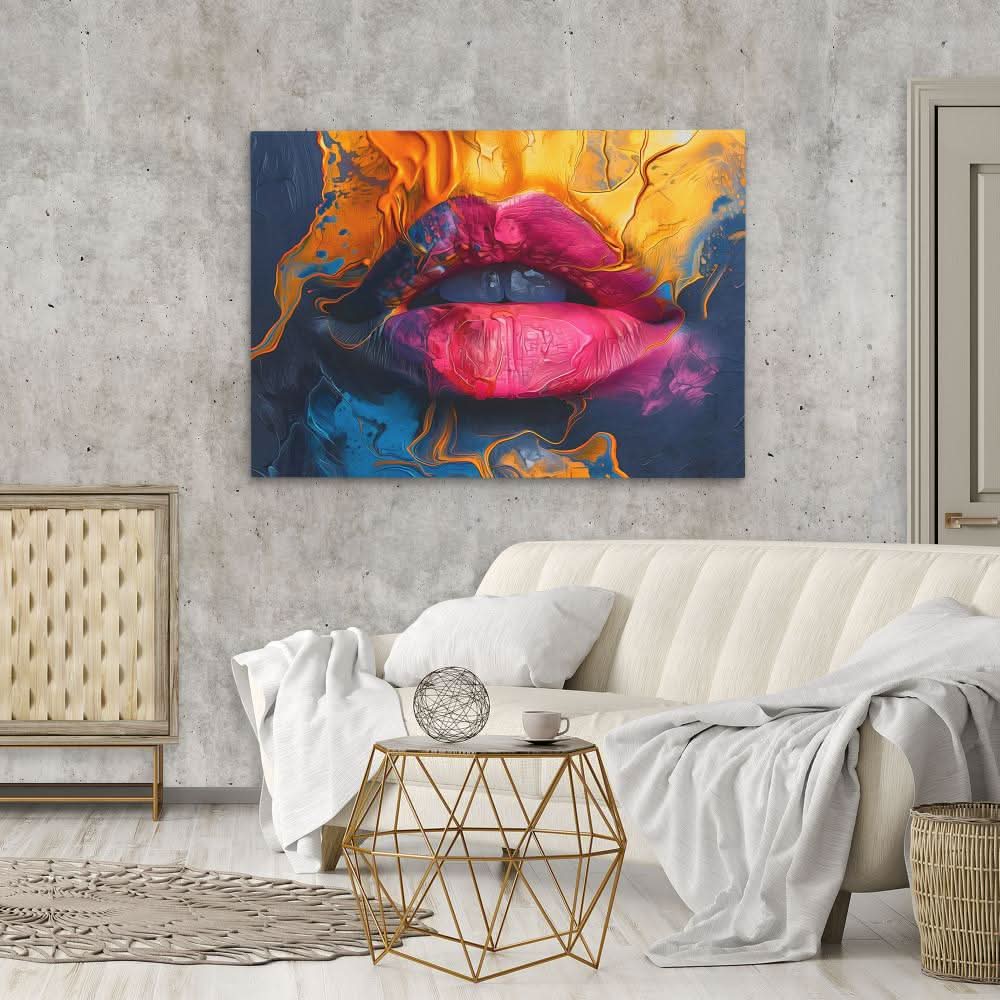 Flowing Lips - Maximalist Gold Canvas Wall Art