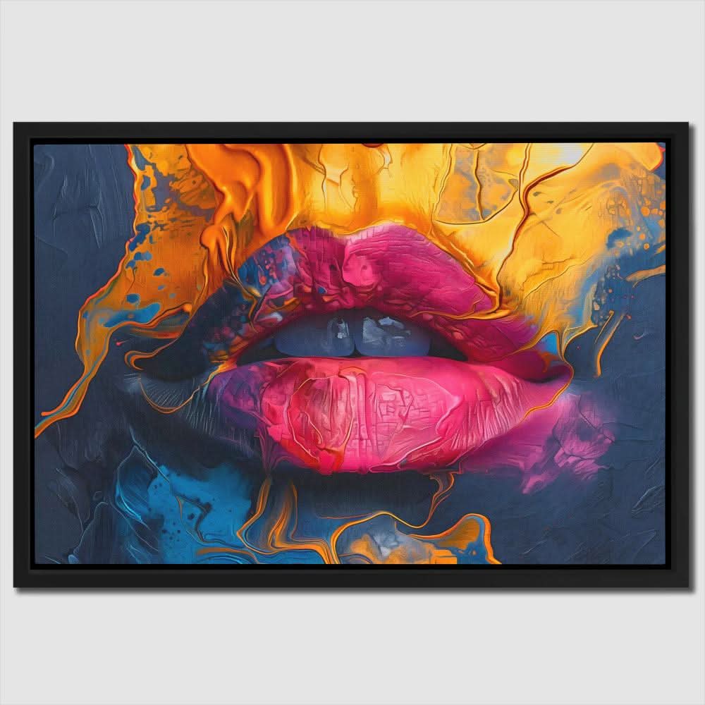 Flowing Lips - Lips Wall Art in Black Frame