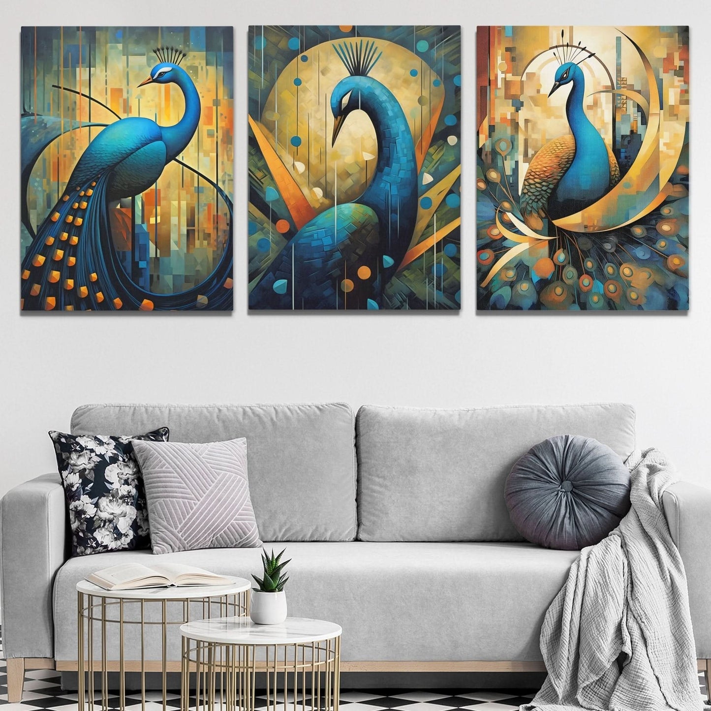 Flowing Peacocks (3) Set - Large Canvas Print
