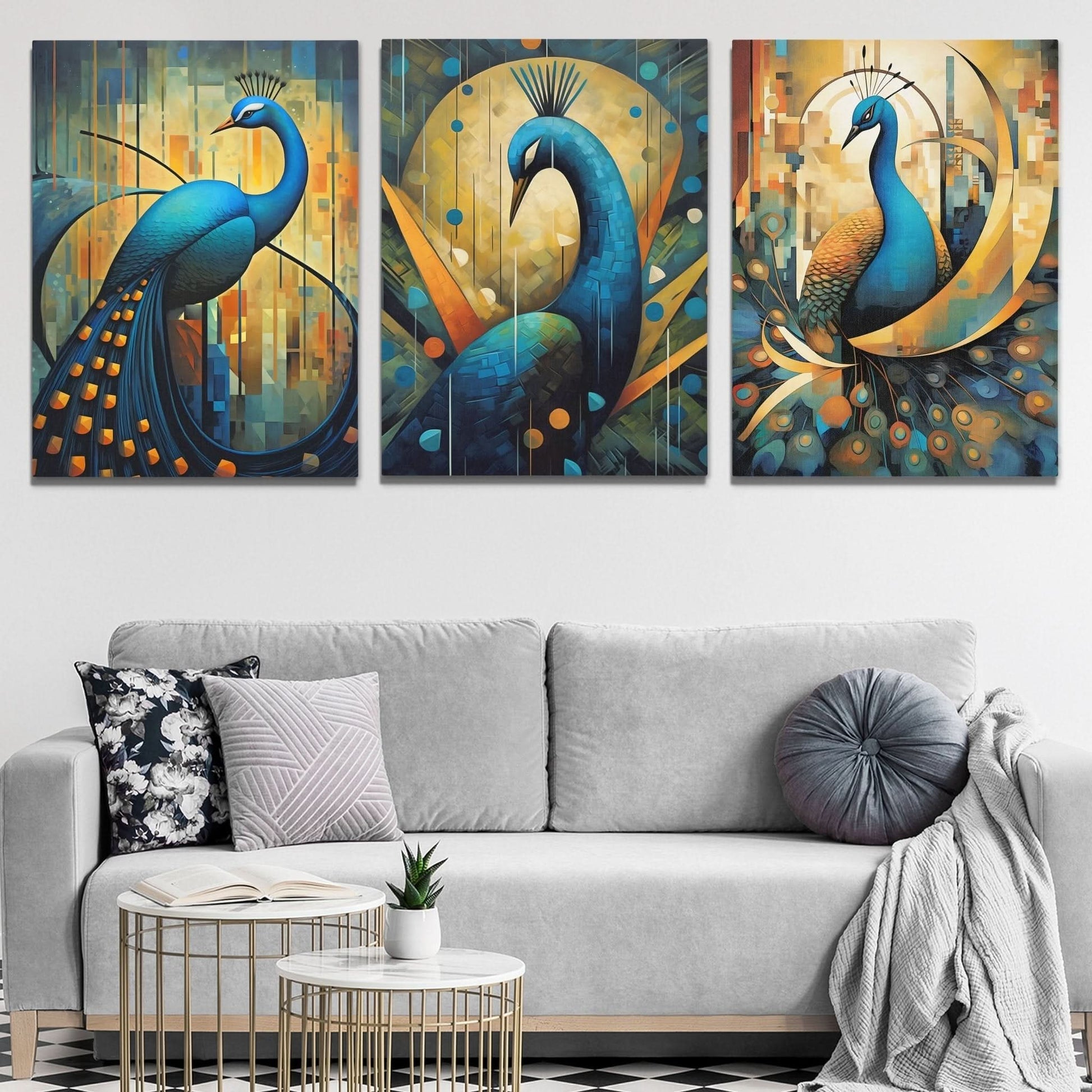 Flowing Peacocks (3) Set - Large Canvas Print