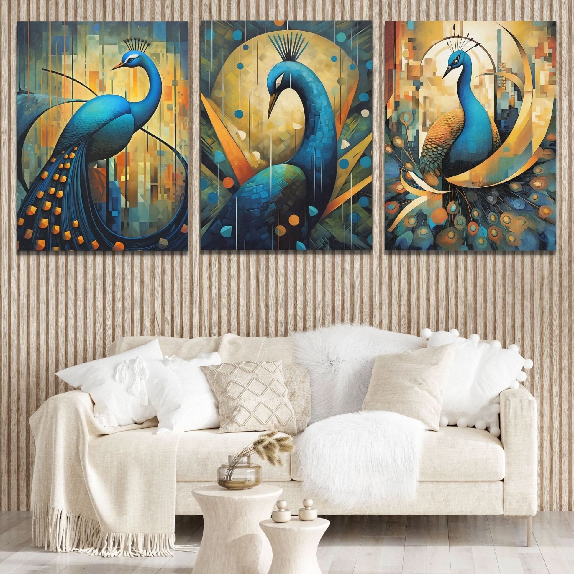 Flowing Peacocks (3) Set - Canvas Wall Art