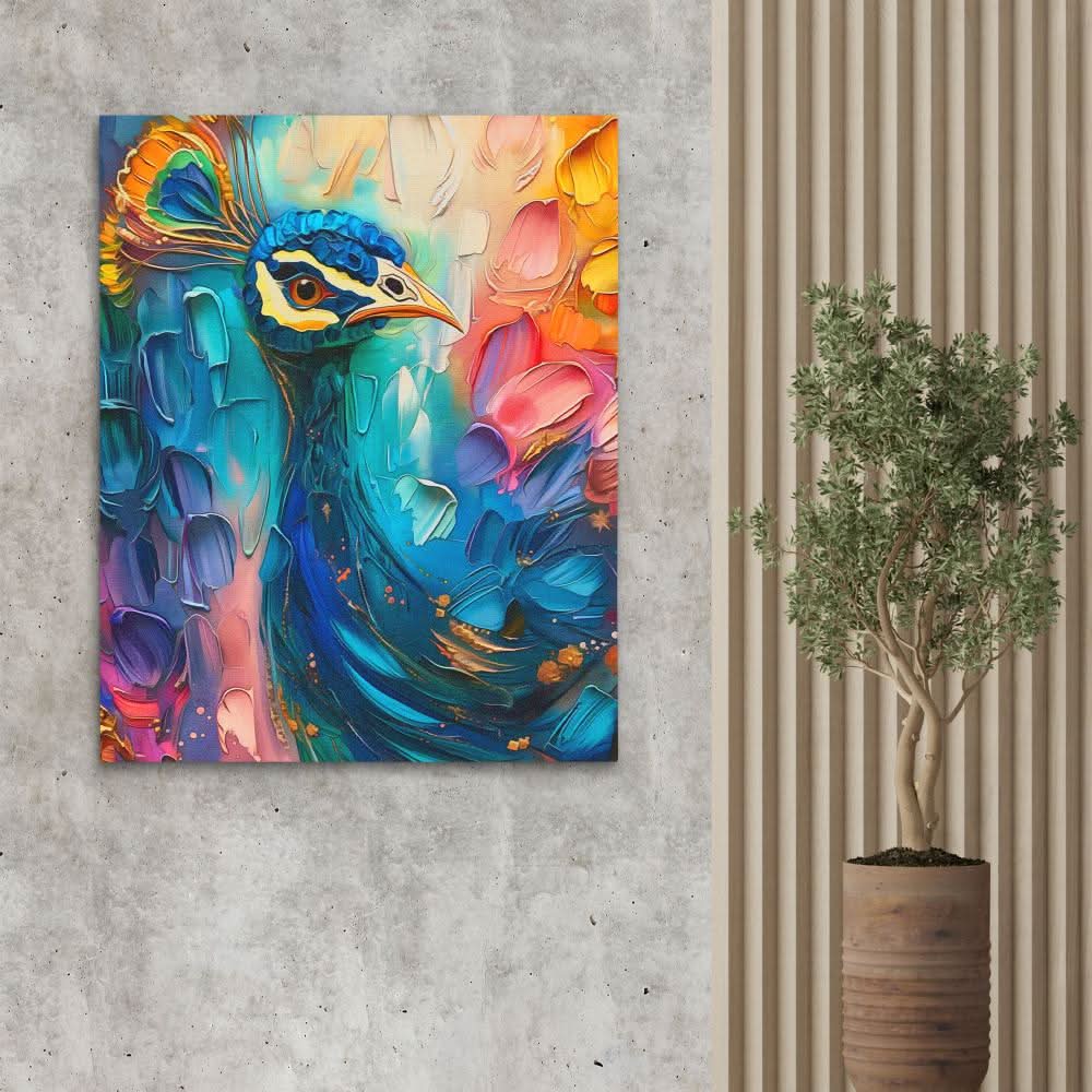 Flowing Rainbow Peacock - Blue Bird Canvas Print