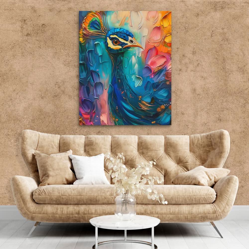 Flowing Rainbow Peacock - Abstract Wall Art in Black Frame