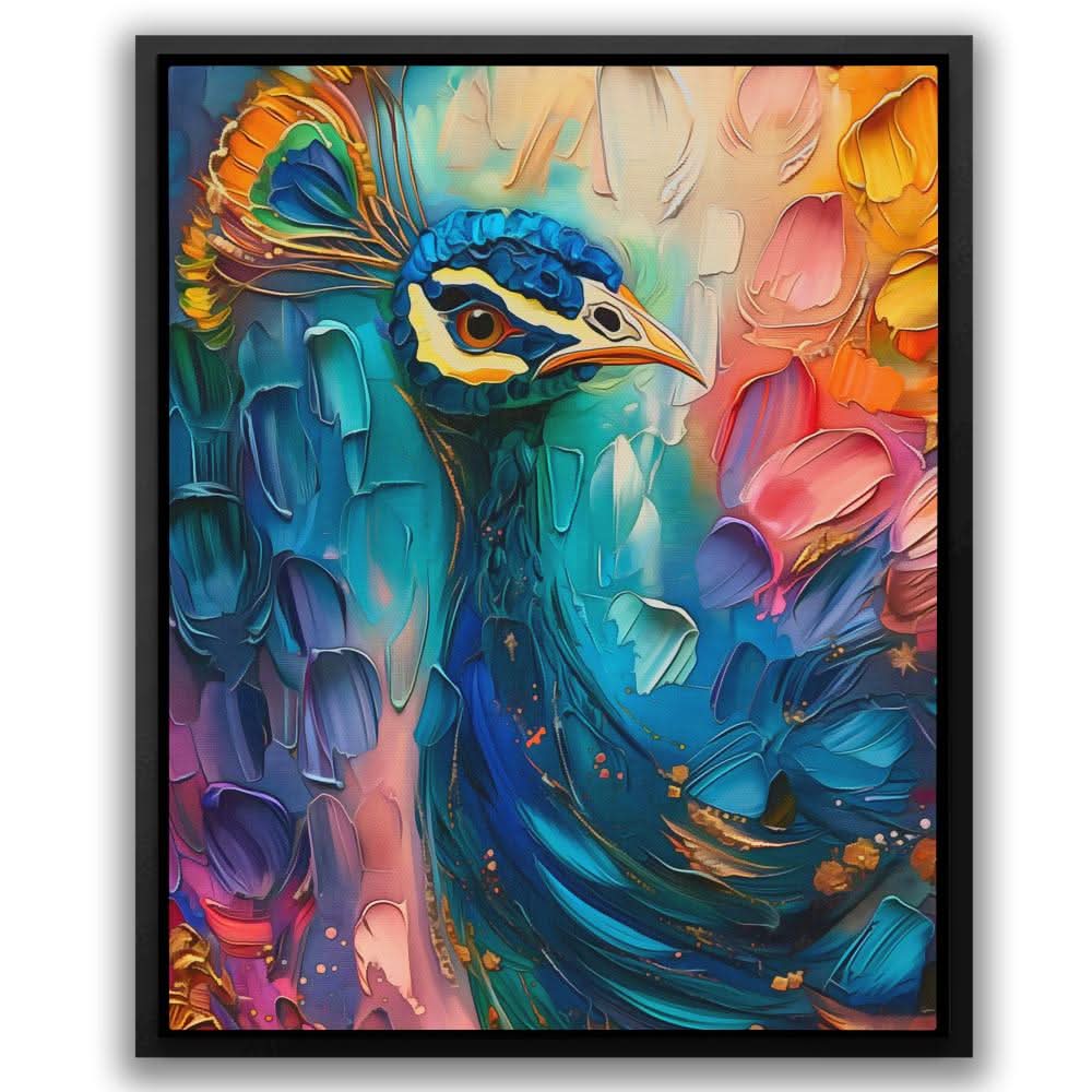 Flowing Rainbow Peacock - Modern Colorful Canvas Wall Art