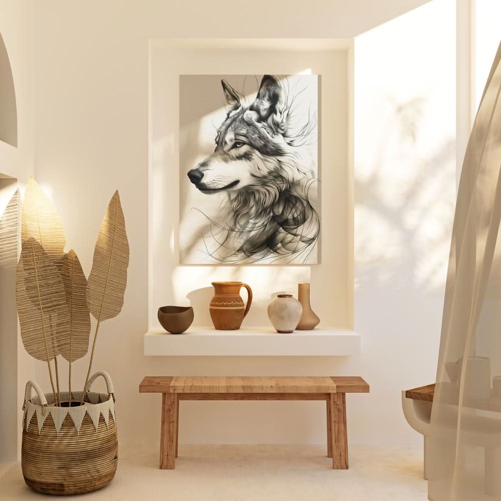 Flowing Wolf - Wall Art in Black Frame