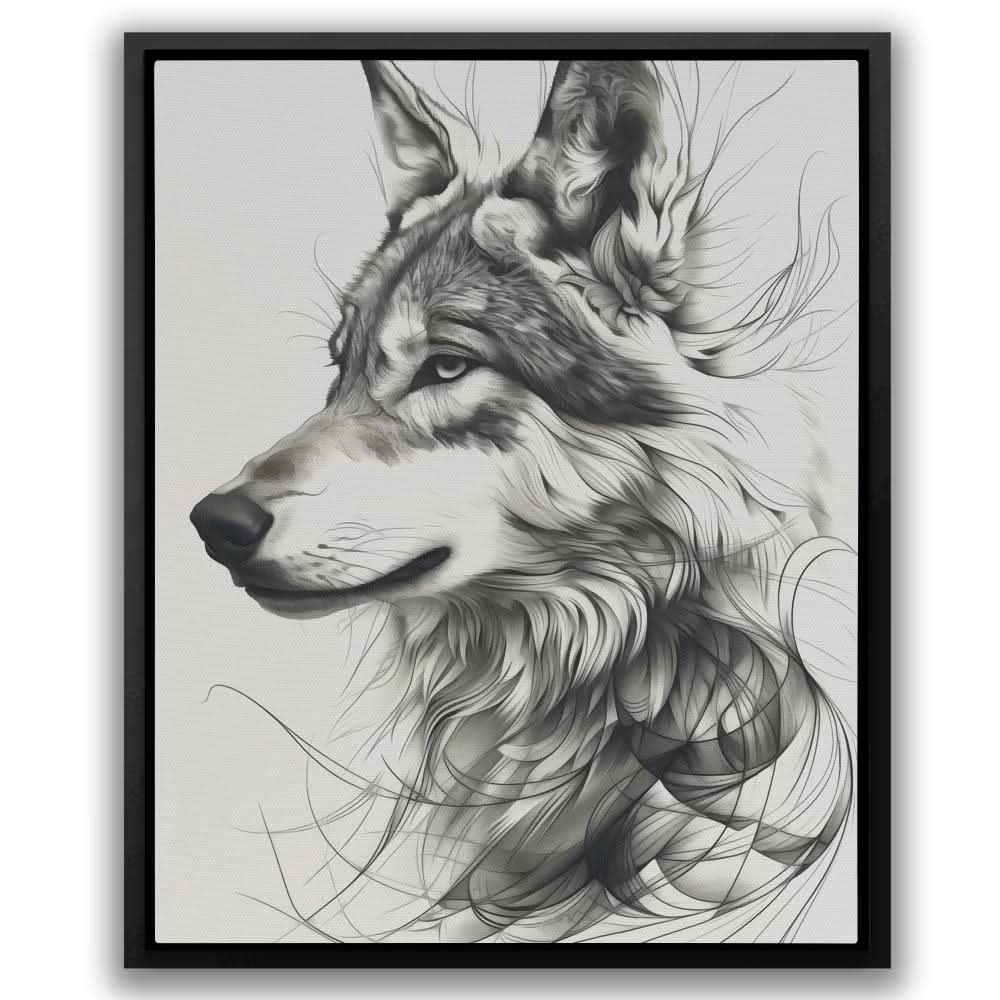 Flowing Wolf - Canine Wall Art in Black Frame