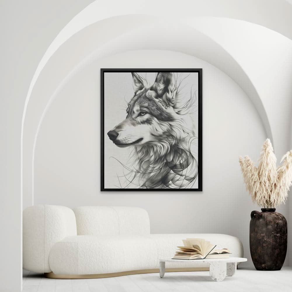 Flowing Wolf - Black and White Art