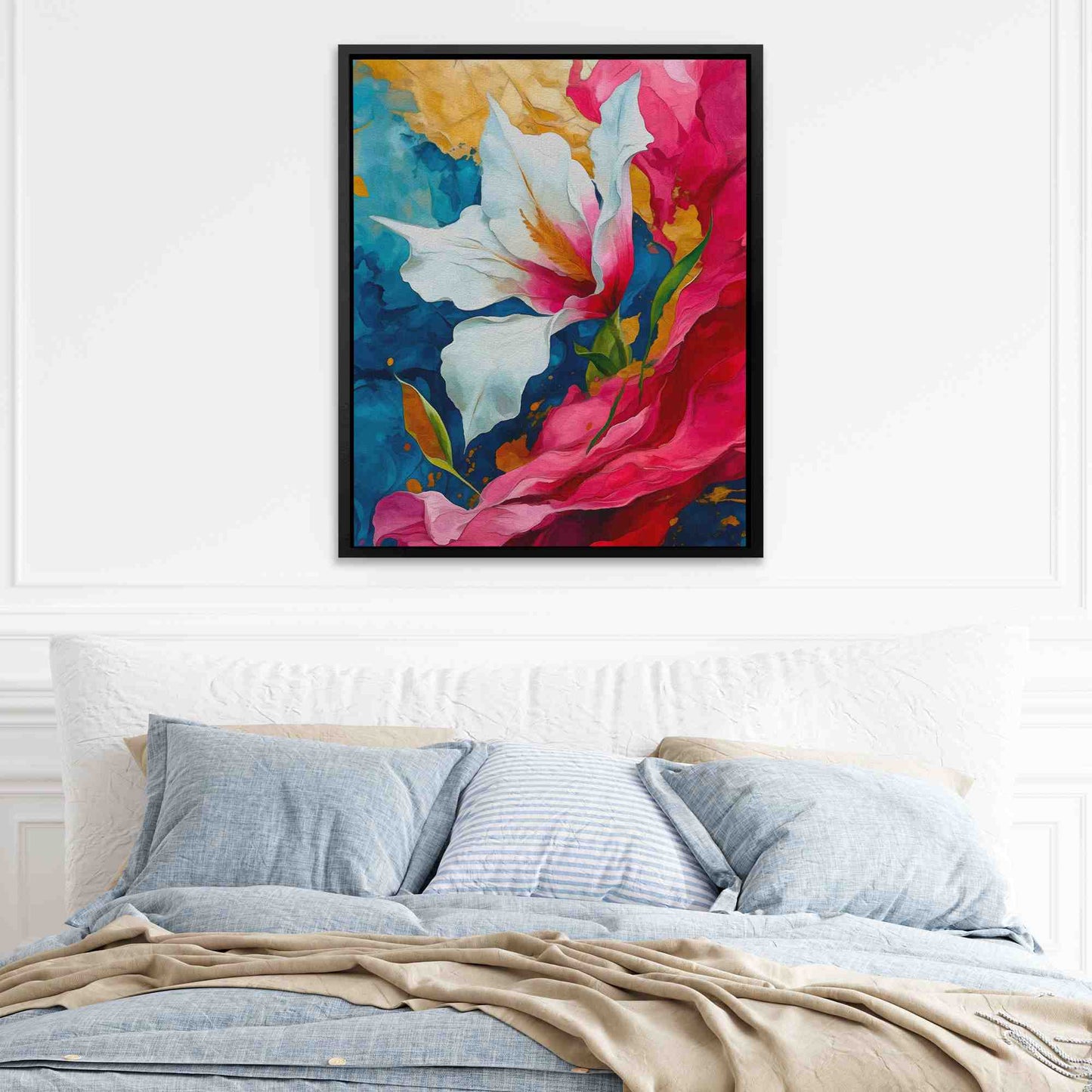 Fluid Lily - Magenta Wall Art in Black Frame