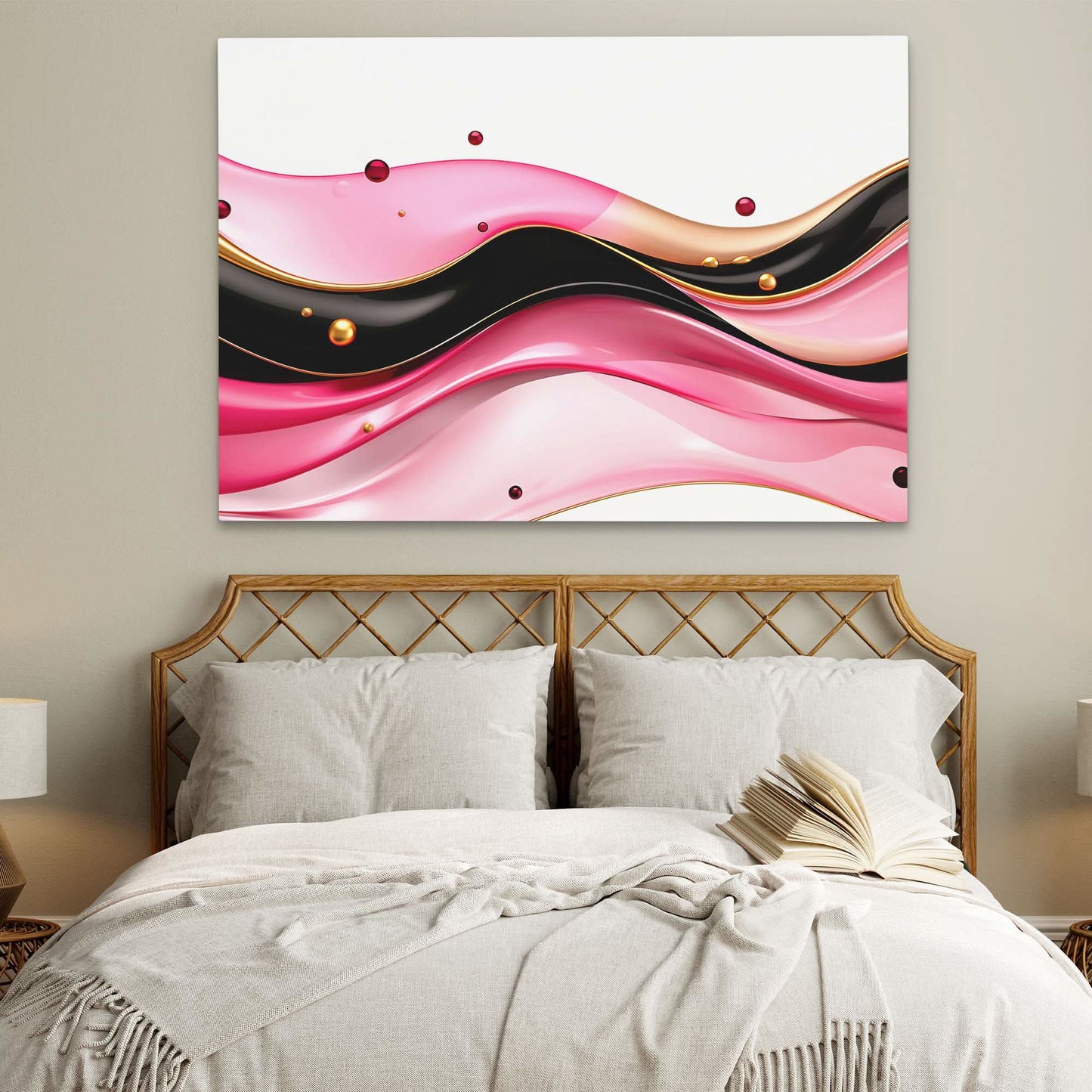 Fluid Pink River - Horizontal Wall Art in Black Frame