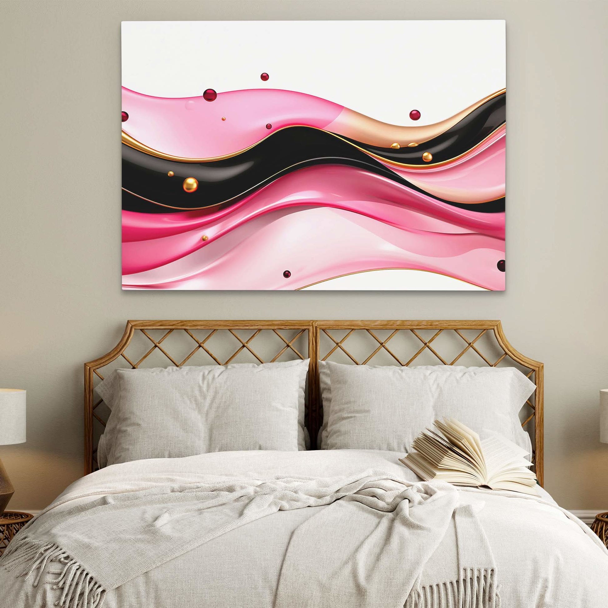 Fluid Pink River - Horizontal Wall Art in Black Frame