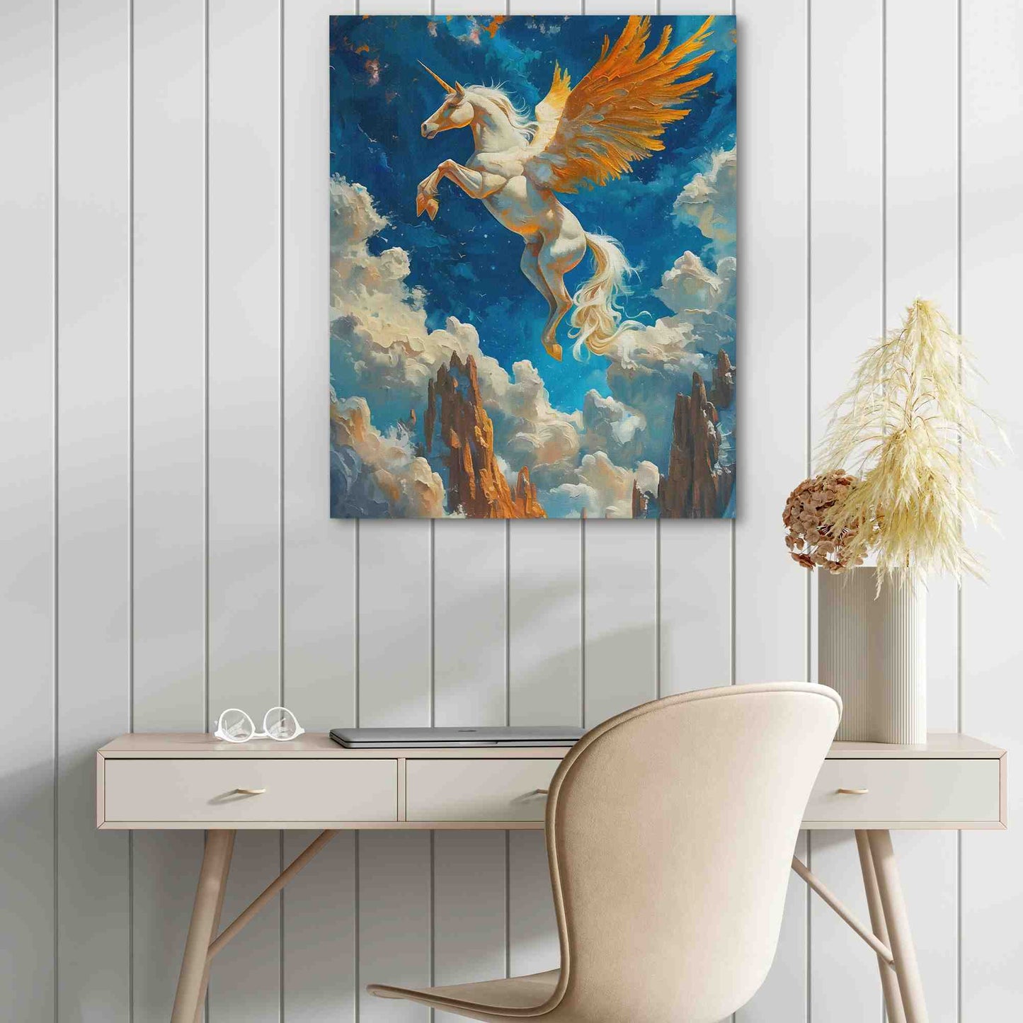 Flying Unicorn - Fantasy Blue Canvas Wall Art