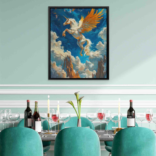 Flying Unicorn - Fantasy Wall Art in Black Frame