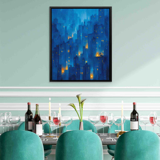 Foggy City - Abstract Wall Art in Black Frame