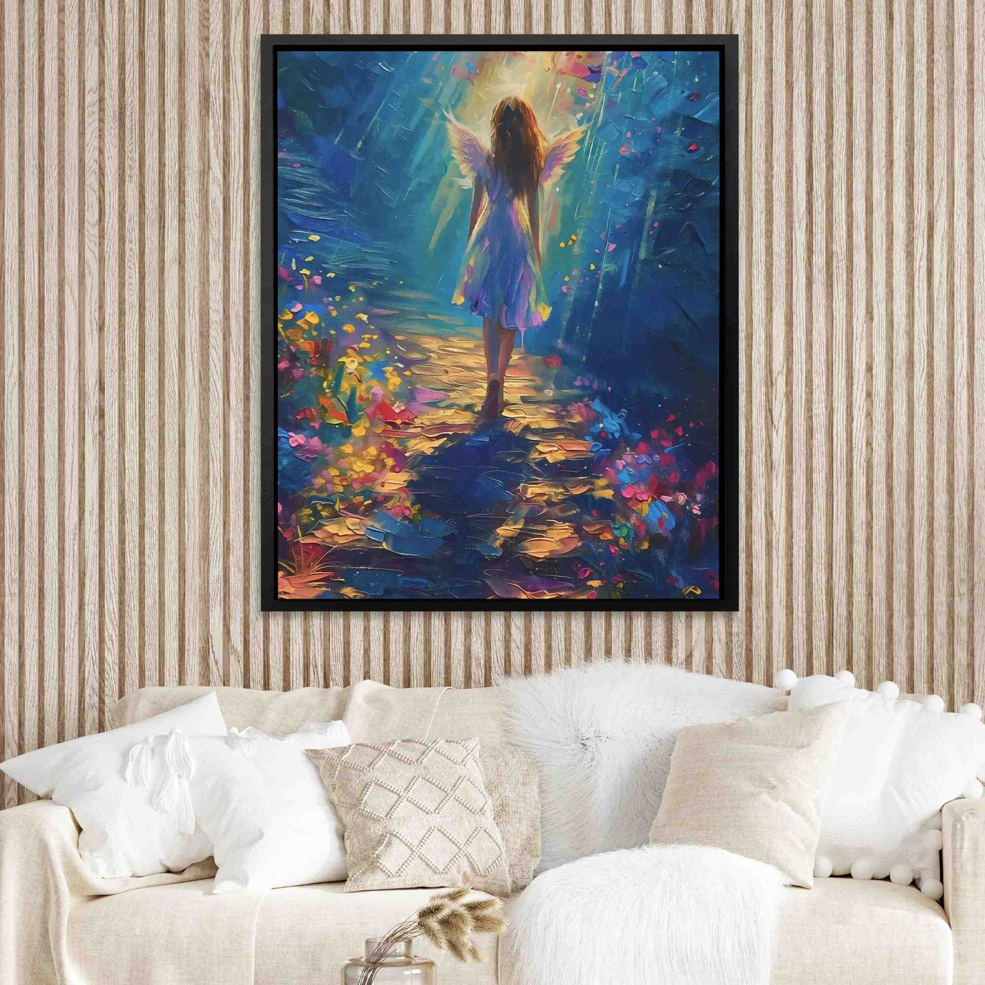 Following an Angel - Fantasy Blue Canvas Wall Art