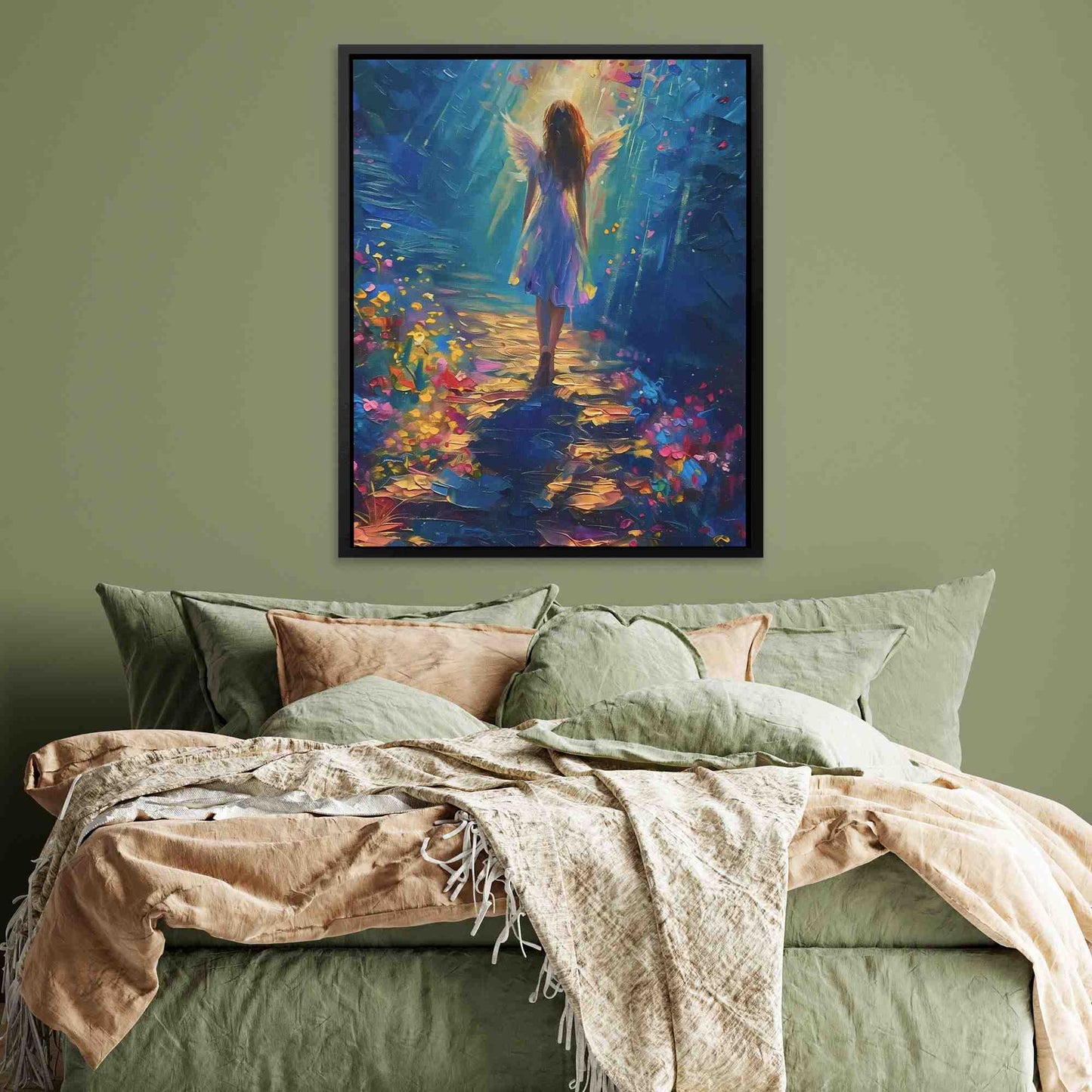 Following an Angel - Fantasy Wall Art in Black Frame