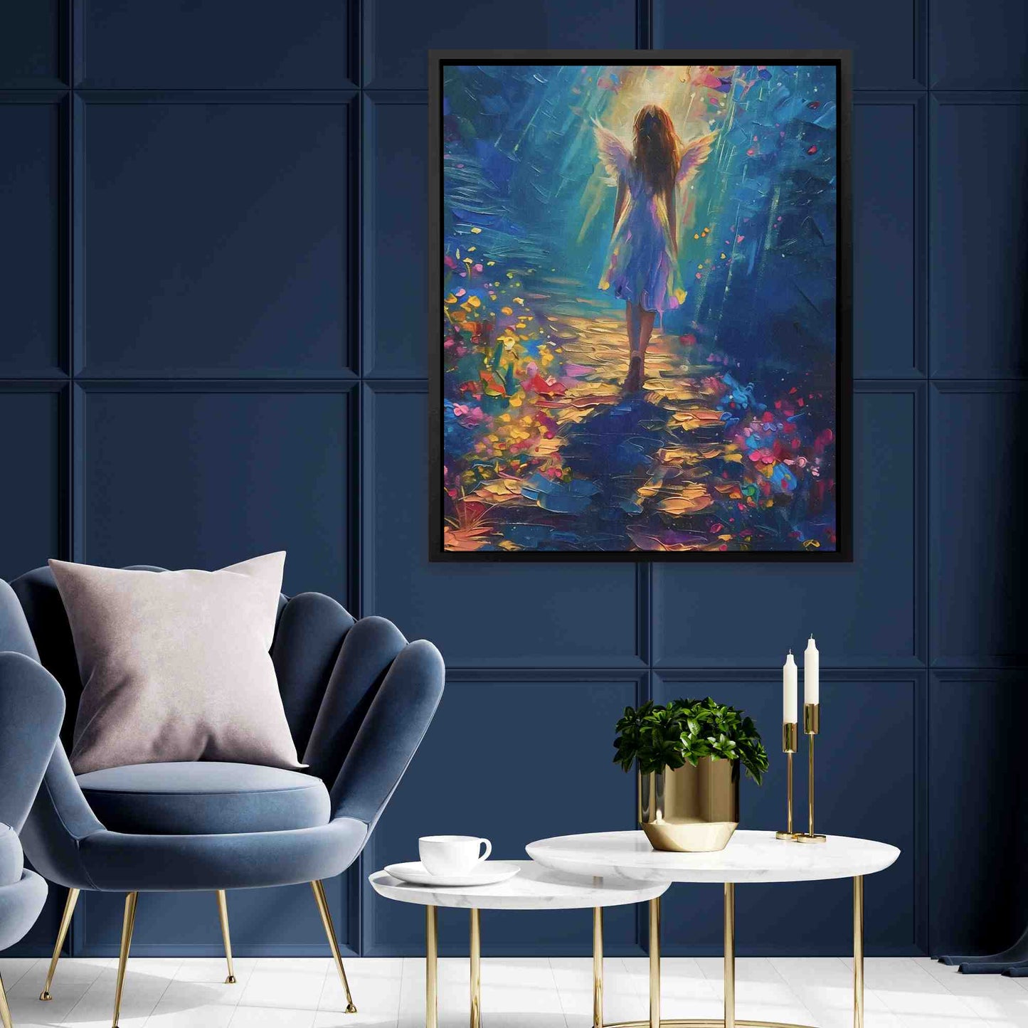 Following an Angel - Religious Wall Art in Black Frame