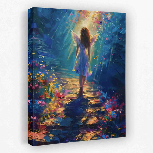 Following an Angel - Navy Blue Canvas Wall Art