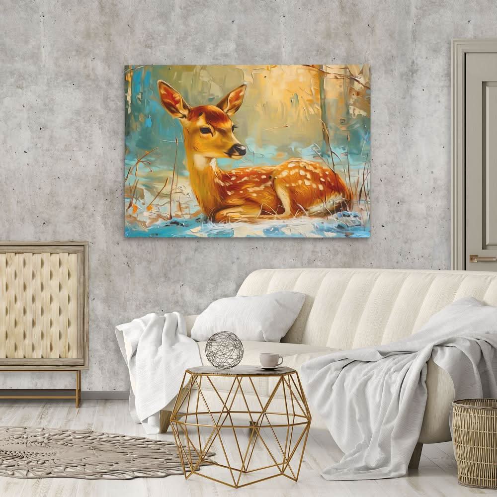 Forest Fawn - Beige Canvas Wall Art