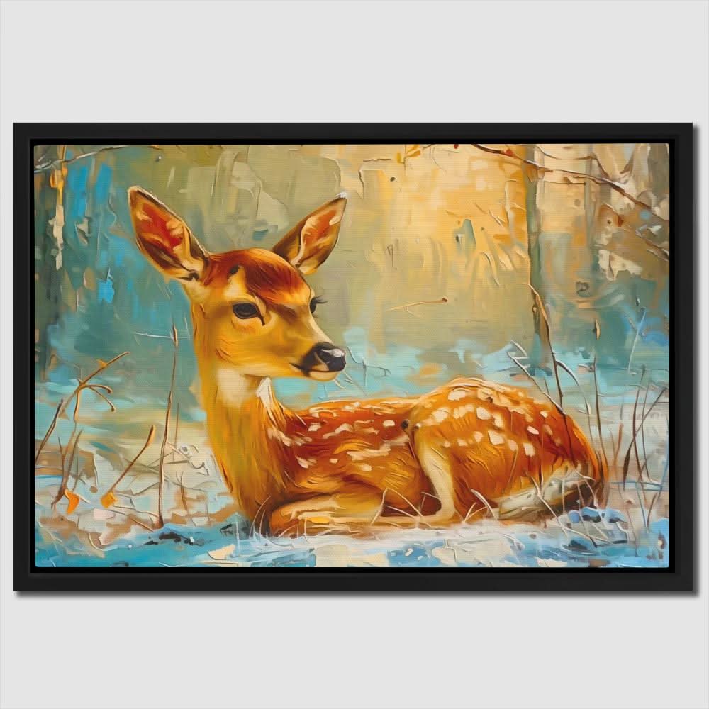 Forest Fawn - Baby Animal Wall Art in Black Frame