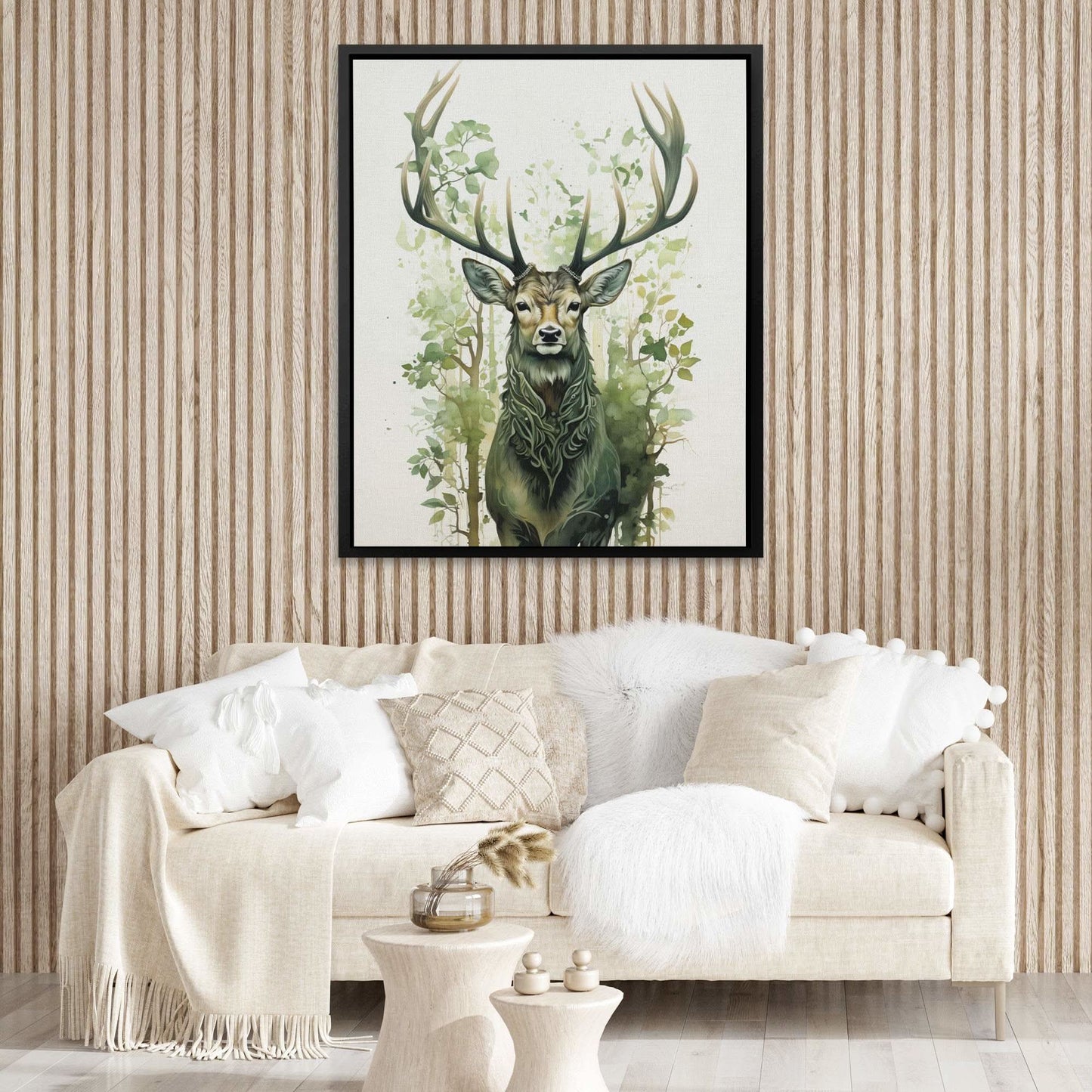 Forest Green Deer - Green Wall Art