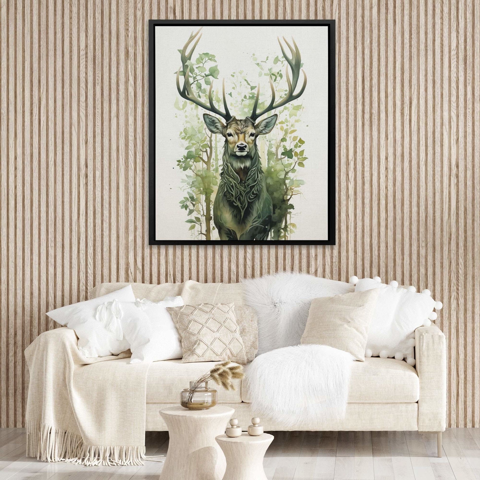 Forest Green Deer - Green Wall Art