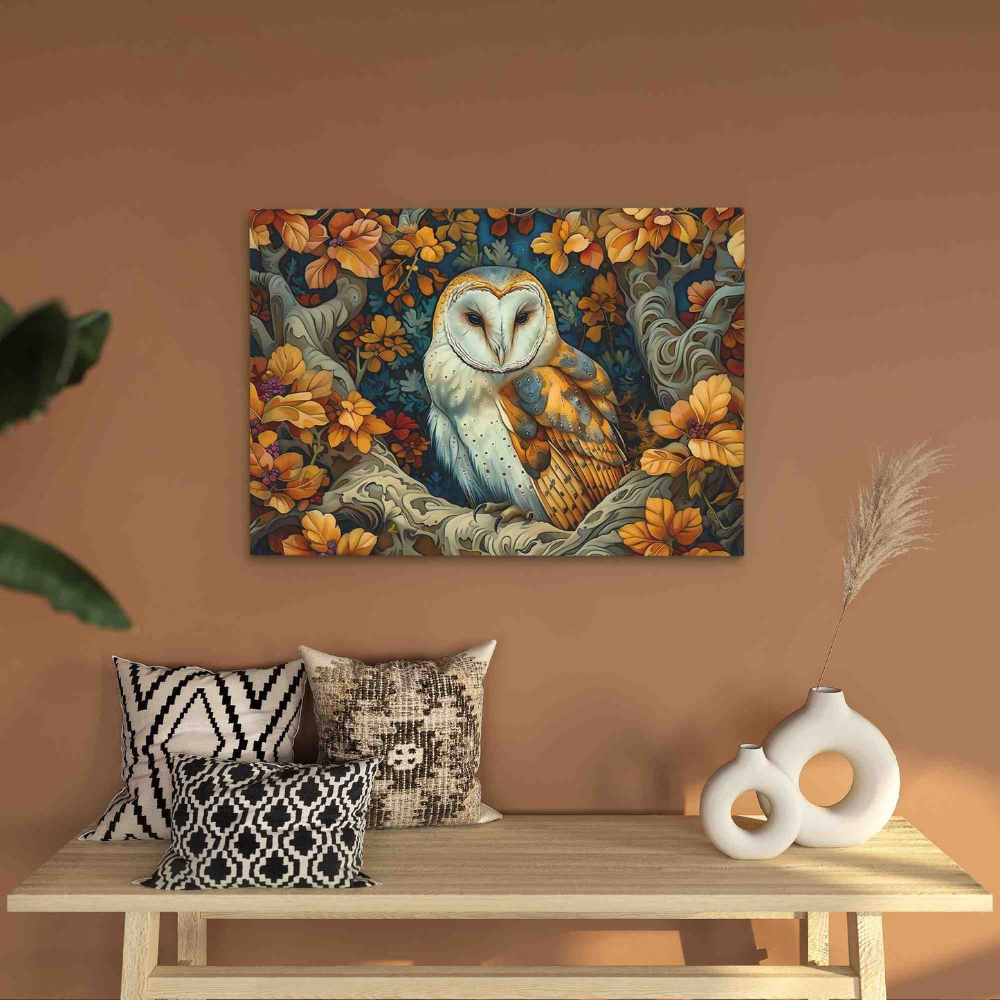 Forest Owl - Earth Tones Canvas Wall Art