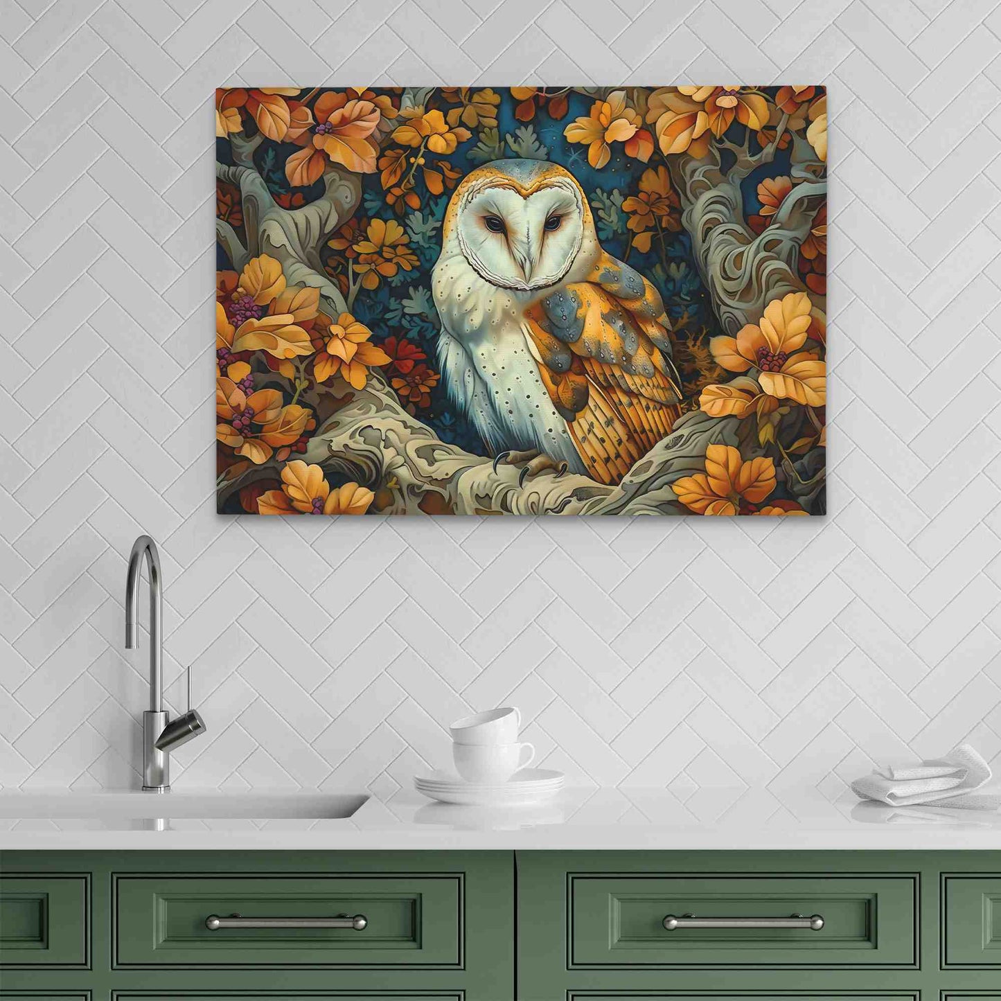 Forest Owl - Fall Wall Art in Black Frame