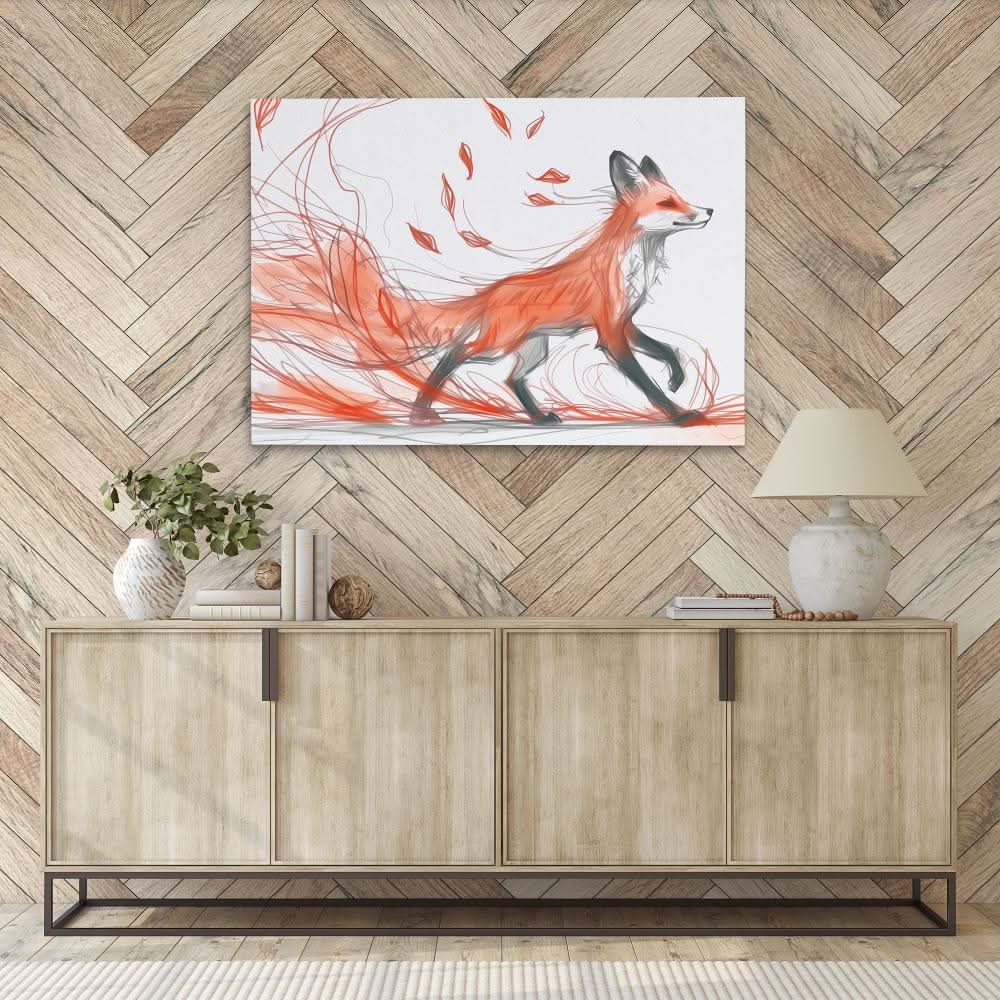 Fox in the Fall - Large Modern Canvas Print