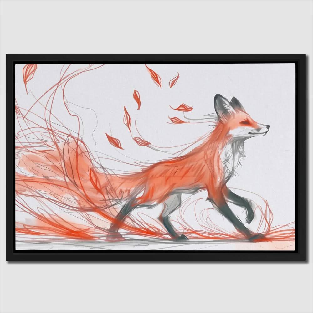 Fox in the Fall - Autumn Wall Art in Black Frame