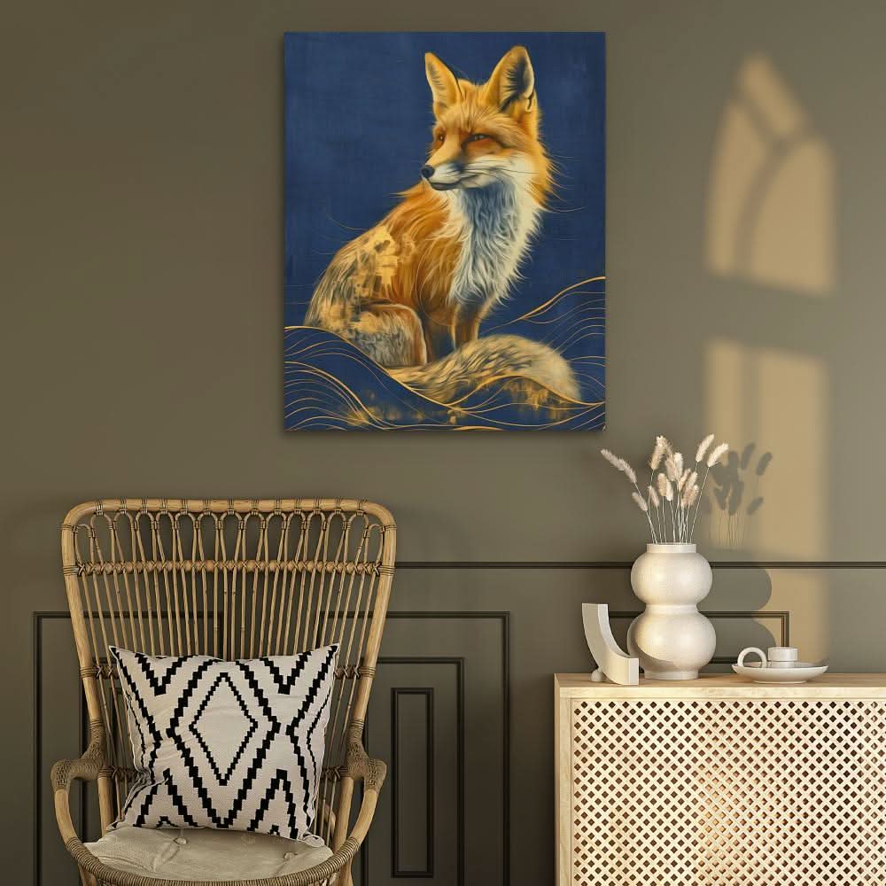 Foxy Stare - Blue Canvas Wall Art