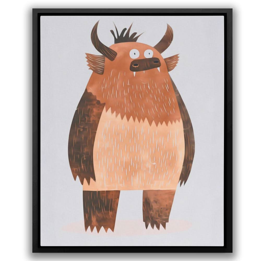 Fred the Monster - Cartoon Wall Art in Black Frame