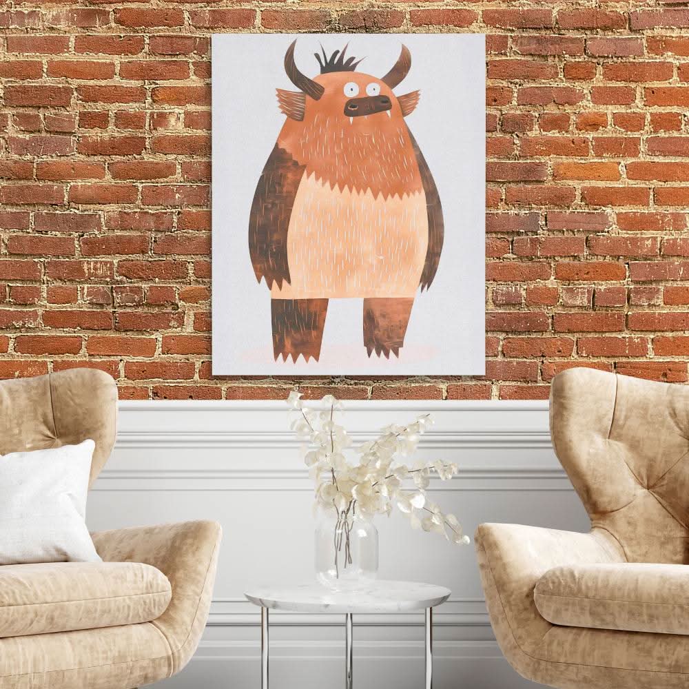 Fred the Monster - Beige Cartoon Canvas Print