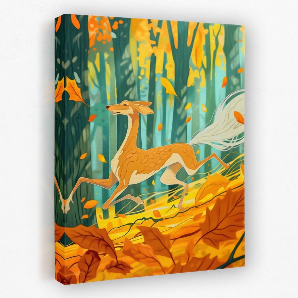 Free Running Through Fall - Dog Canvas Wall Art