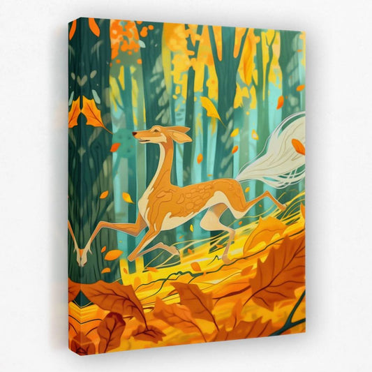 Free Running Through Fall - Dog Canvas Wall Art