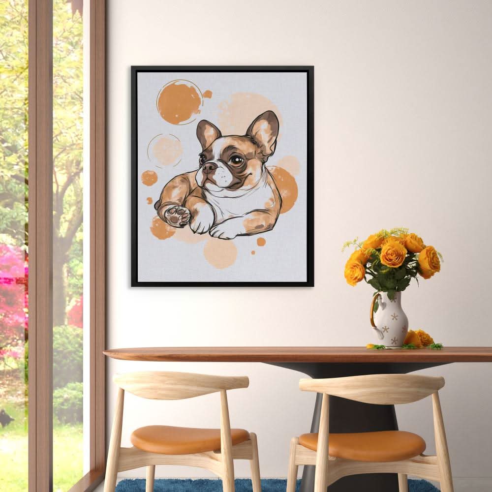 French Bulldog - Modern Wall Art in Black Frame