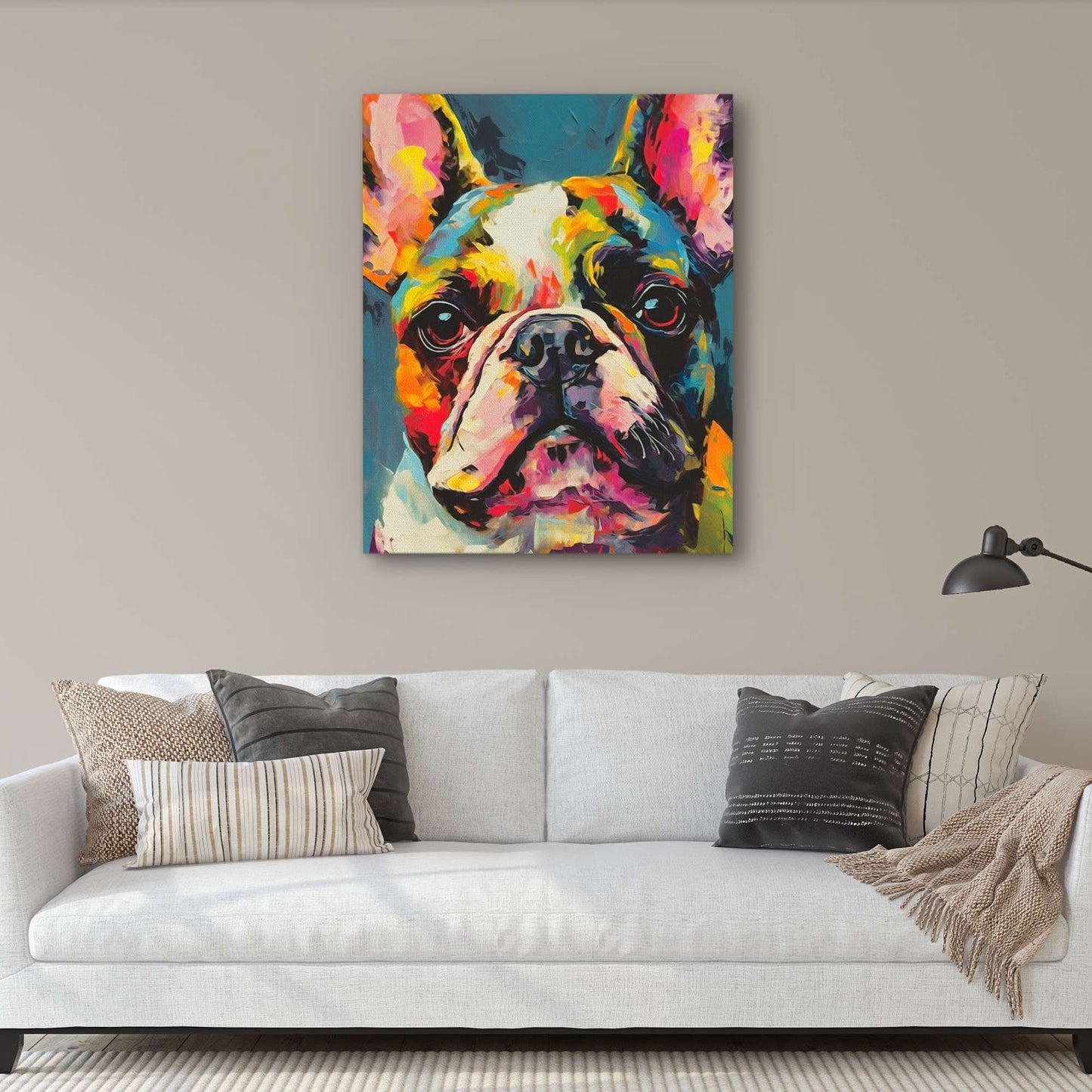 Frenchie - Pop Art White Canvas Wall Art