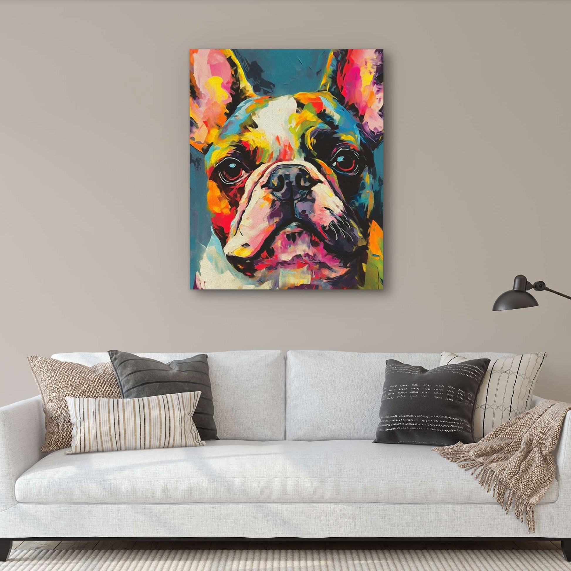 Frenchie - Pop Art White Canvas Wall Art