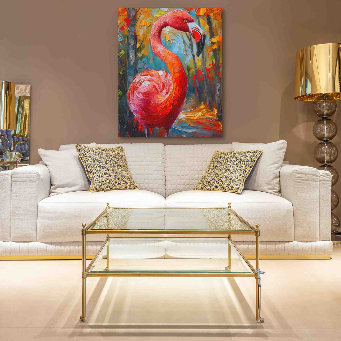 Fresh Flamingo - Gold Canvas Wall Art