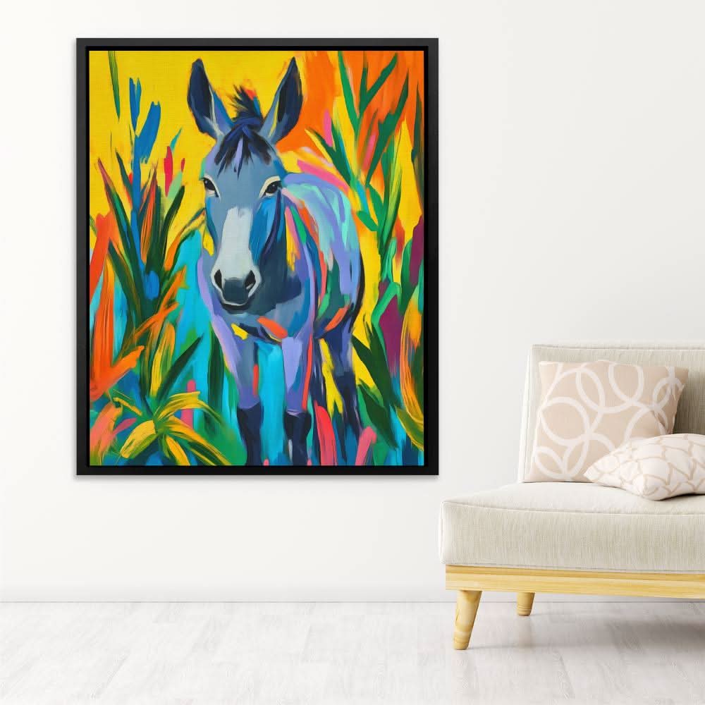 Friendly Donkey - Donkey Wall Art in Black Frame