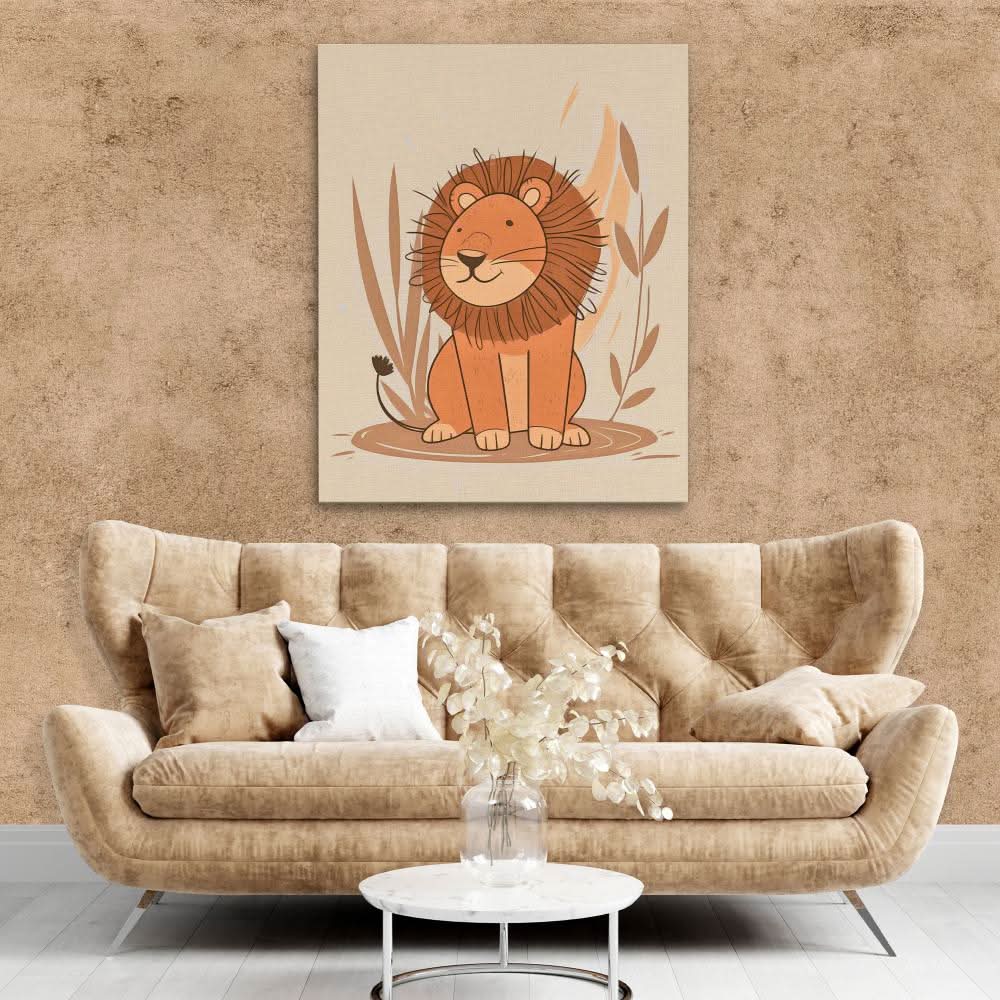 Friendly Lion - Baby Animal Wall Art in Black Frame