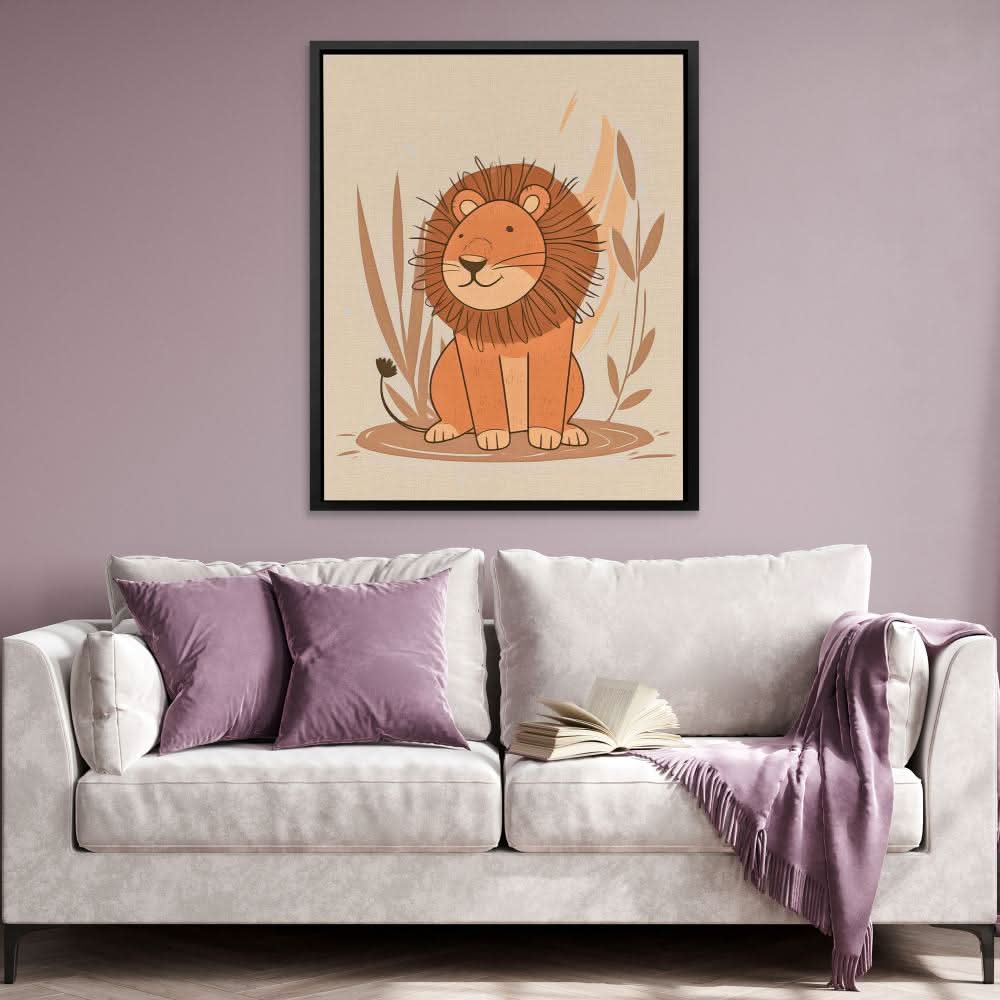 Friendly Lion - Beige Wall Art for Kids Room