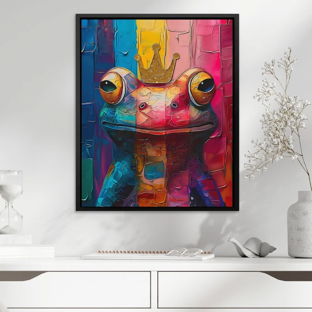 Frog King - Wall Art in Black Frame